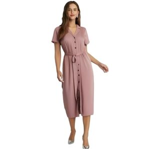 Umgee usa Womens Pink Button Up Collard Maxi Dress Size S‎